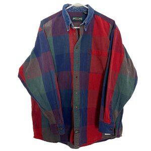 American Eagle Men Plaid XL Multicolor Cotton Denim Casual Button Up Shirt